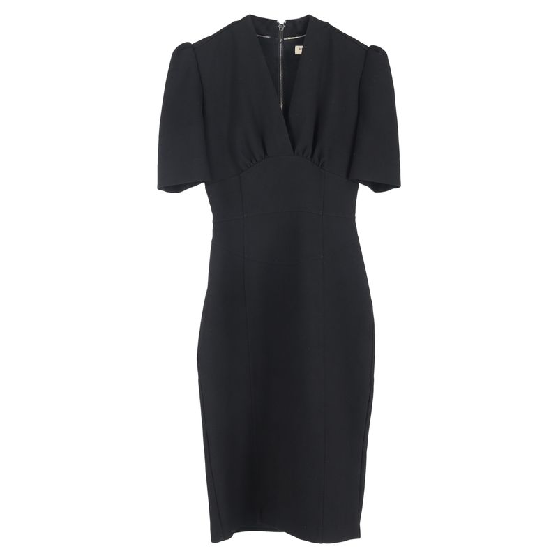 Burberry V-Neck Short Sleeve Midi Dress In Black Polyester